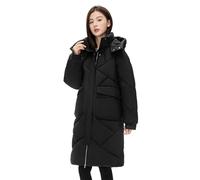 TOWARDSNAN Veste d'hiver chaude à fermeture éclair vers le haut pour femme - Longueur moyenne amovible - Capuche ample et épaisse - Parkas avec poches - Manteau d'hiver tendance et confortable, Noir