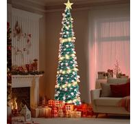 TOWEBOORY 150Cm Sapin De Noel Artificiel Pliable avec 50 LED, Lumineux Arbre Noel Sapin Noel Pop Up Slim avec Support Stable à Quatre Pieds, pour Décoration de Noël (Style Père Noël)