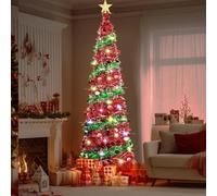 TOWEBOORY 150Cm Sapin De Noel Artificiel Pliable avec 50 LED, Lumineux Arbre Noel Sapin Noel Pop Up Slim avec Support Stable à Quatre Pieds, pour Décoration de Noël (Style Paillettes)