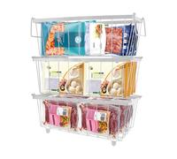 TOWEBOORY 3 Pièces Panier Congélateur Coffre, Panier Rangement Congelateur Empilables Panier en Métal Grande Capacité CongéLateur pour Accès Facile aux Aliments Surgelés (37.2 X 18.8X 14 cm) (3 Blanc)