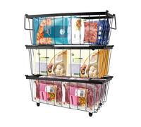 TOWEBOORY 3 Pièces Panier Congélateur Coffre, Panier Rangement Congelateur Empilables Panier en Métal Grande Capacité CongéLateur pour Accès Facile aux Aliments Surgelés (37.2 X 18.8X 14 cm) (3 Noir)