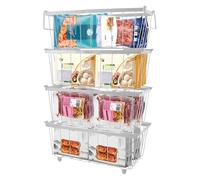 TOWEBOORY 4 Pièces Panier Congélateur Coffre, Empilable Grand Panier de Rangement pour Frigo Congelateur avec Poignée Paniers Congelateur de Patin Antidérapant (37.2 X 18.8X 14 cm) (4 Blanc)