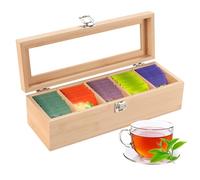 TOWEBOORY Boite The Bois, Coffre Sachets de Thé avec 5 Compartiments Boite à Tisane, avec Couvercle Fenêtre Transparente Organisateur pour Conserver Les Arômes (30 * 10 * 9cm) (A)