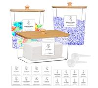TOWEBOORY Lot de 3 Boîtes de Rangement à Linge avec Étiquettes, Boîte à Détergent avec Couvercle, Plastique de Stockage de Poudre à Lessive, avec 2 Cuillères, pour Capsules de Lessive,Bombe de Bain
