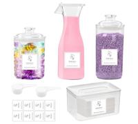 TOWEBOORY Lot de 4 Boîtes de Rangement à Linge avec Étiquettes, Distributeur de Lessive Rangement Lessive Multi-usages avec 2 Cuillères pour Capsules de Lessive, Boules de Séchage, Pinces à Linge