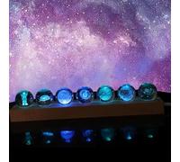 TOWEBOORY Lot de 7 Boules de Cristal Galactiques Décoratives, Boule de Cristal du Système Solaire Décoration D'intérieur, avec Base en Bois avec Lampe LED, Idéal Comme Cadeau Décoratif (7 Couleurs)