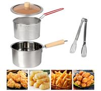 TOWEBOORY Marmite à Friture avec Panier, 2500 ML 304 Friteuse en Acier Inoxydable Ensemble de Marmite à Friteuse Tempura Japonaise, avec Poignée, pour Frites Poisson Ailes de Poulet