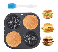 TOWEBOORY Moule à Pain Hamburger, Moules de Boulangerie Perforés avec Revêtement Nonadhésif Moule à Pain Ronde, Réutilisable, pour Pain, Pâtisseries, Pains à Hamburgers et Muffins (4 Trous)