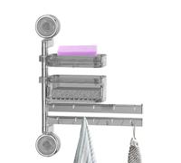 Towel Racks for Bathroom Wall Mounted, 180° Rotating Multi-Bar Holder, 10x13.7 inch Suction Organizer, Space-Saving Soap Shelf with Hooks, Professional Storage Unit with Modern Style, Gear for Bath