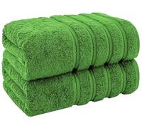 TOWELBAY Lot de 2 grands draps de bain 100 % coton égyptien peigné ultra doux et très absorbants, séchage rapide, qualité hôtelière, vert citron, 100 x 200 cm