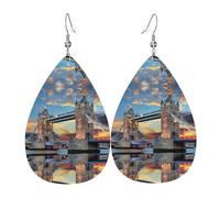 Tower Bridge In London Boucles d'oreilles en cuir avec pendentif en forme de larme | Boucles d'oreilles légères et polyvalentes | Convient pour les trajets quotidiens et les rendez-vous galants