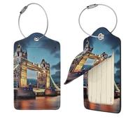 Tower Bridge in London - Étiquettes de bagage en cuir synthétique avec dos intégral, carte d'identité, étiquettes personnalisées pour sacs, étiquettes de valise avec boucle en métal, noir, 1