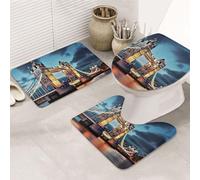 Tower Bridge in London - Lot de 3 tapis de toilette en forme de U + tapis de bain antidérapant en microfibre + tapis pour abattant de WC, doux et absorbant pour décoration d'intérieur