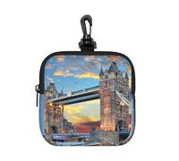Tower Bridge in London Pochette carrée à fermeture éclair avec imprimé intégral, petit sac de rangement imperméable, léger et durable pour pièces de monnaie, cartes, clés, pour voyage et usage