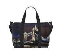 Tower Bridge in London Sac de voyage à bandoulière avec fermeture éclair décontracté pour week-end et salle de sport shopping, Noir , Taille unique, Sac de voyage