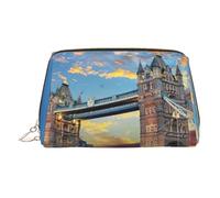 Tower Bridge in London Trousse de toilette élégante en cuir avec fermeture éclair sur le dessus, doré, Taille unique