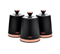 Tower Cavaletto T826131BLK Lot de 3 boîtes de Conservation pour thé/café/Sucre Acier Noir/Or Rose