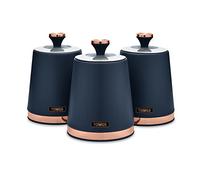 Tower Cavaletto T826131MNB Lot de 3 boîtes de conservation pour thé/café/sucre, acier, bleu nuit et or rose