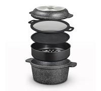 Tower Cocotte multifonction légère en fonte d'aluminium de 24 cm avec insert vapeur, couvercle bombé (plat de cuisson peu profond) et dessous de plat en silicone, noir
