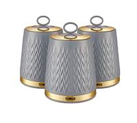 Tower Empire T826091GRY Lot de 3 boîtes de rangement pour thé, café, sucre, gris et laiton, 1,3 l, taille unique