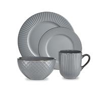 Tower Empire T867002GRY Service de table 16 pièces en grès - Gris et laiton