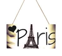 Tower Love Paris Plaque murale rectangulaire en bois MDF avec impression complète et corde de suspension pour décoration murale d'intérieur, panneau de ferme pour porte, fenêtre ou mur (plusieurs