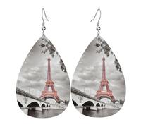 Tower Paris Boucles d'oreilles en cuir pour femme en forme de larme - Accessoires de mode imprimés - À porter au quotidien - Fête, taille unique, Cuir