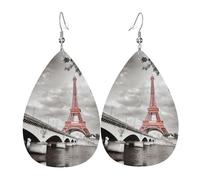 Tower Paris Boucles d'oreilles pendantes en cuir pour femme, boucles d'oreilles en forme de larme, bijoux légers, cadeaux pour femmes et filles