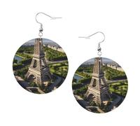 Tower Paris Boucles d'oreilles rondes en cuir PVC imprimé double face avec crochets plaqués argent 925, taille unique, argent sterling, pierre d'or, One Size, Argent sterling, Pierre rouge
