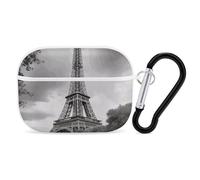 Tower Paris Coque pour AirPod Pro, coque rigide anti-rayures en polycarbonate avec porte-clés, accessoires pour AirPod Pro 2e/1ère coque pour homme et femme, style blanc