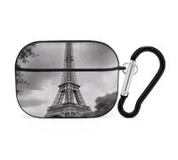 Tower Paris Coque pour AirPod Pro, coque rigide anti-rayures en polycarbonate avec porte-clés, accessoires pour AirPod Pro 2e/1ère coque pour homme et femme, style noir