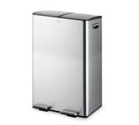 Tower Pédale de recyclage avec deux compartiments de 30 l, deux seaux intérieurs, corps en acier inoxydable, 60 l, acier inoxydable