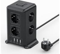 Tower Power Strip Surge Arrester and Surge, 5 m Power Adapter with 4 USB Ports and 8 Sockets, for Office and Home