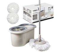 Tower T869001MSH Balai à Franges Classique avec essoreuse en Acier Inoxydable et Manche Pliable, Latte