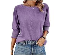 Towerlofty Tees Women’s 3/4 Sleeve Crewneck Tops with Smocked Cuffs Casual Loose Fit Basic Business T-Shirts for Work, Travel