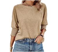 Towerlofty Tees Women’s 3/4 Sleeve Crewneck Tops with Smocked Cuffs Casual Loose Fit Basic Business T-Shirts for Work, Travel