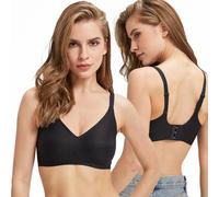 TOWINGO Soutien Gorge sans Armature Femmes, Soutiens-Gorge Push up sans Couture, Bralettes à Col en V, Soutien Gorge de Tous Les Jours pour Femmes, XL(Noir)
