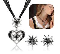 TOWLEING 3 pièces Dirndl Bijoux Femmes Set Wiesn Traditionnel Dirndl Bijoux Accessoires Collier Costume & Boucles d'oreilles avec design coeur et pierres brillantes pour Dirndl Costumes Traditionnels