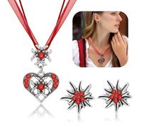 TOWLEING 3 pièces Dirndl Bijoux Femmes Set Wiesn Traditionnel Dirndl Bijoux Accessoires Collier Costume & Boucles d'oreilles avec design coeur et pierres brillantes pour Dirndl Costumes Traditionnels