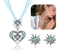 TOWLEING 3 pièces Dirndl Bijoux Femmes Set Wiesn Traditionnel Dirndl Bijoux Accessoires Collier Costume & Boucles d'oreilles avec design coeur et pierres brillantes pour Dirndl Costumes Traditionnels