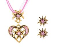 TOWLEING 3 pièces Dirndl Bijoux Femmes Set Wiesn Traditionnel Dirndl Bijoux Accessoires Collier Costume & Boucles d'oreilles avec design coeur et pierres brillantes pour Dirndl Costumes Traditionnels