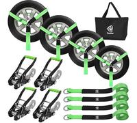 Towmax Lot de 4 sangles d'arrimage de voiture pour remorques - Sangles de pneu robustes de 5,1 x 2,4 m avec crochets à pression - Résistance à la rupture de 4,5 kg, sangles de roue réglables de style