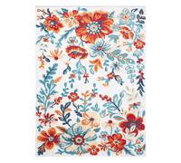 TOWN & COUNTRY EVERYDAY Hibiscus Bloom Tapis Moderne pour intérieur et extérieur résistant aux UV et à la décoloration - Poils Courts - Ivoire/Rouge/Bleu, 1,9 x 1,6 m