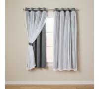 Town & Country Luxe Exclusive Home Catarina Paire de Rideaux Unis superposés à œillets, Rideaux occultants et voilages, 132,1 x 160 cm, Noir Perle