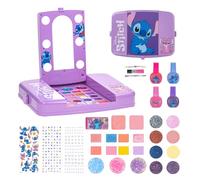 Townley Girl Disney Stitch Beauty Vanity Set avec Miroir éclairant, Comprend Gloss à lèvres, Ombre à Yeux, Rouge, brosses, Vernis à Ongles, Batteries Non incluses, âges 13
