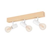 Eglo Plafonnier Townshend 3, spot de plafond triple de style vintage industriel, lampe rétro en acier et bois, blanc, marron, douille E27, certifié FSC