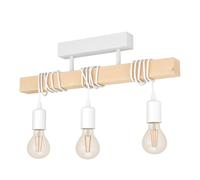 Eglo Plafonnier TOWNSHEND - 3 lampes, style vintage industriel, acier et bois, blanc/marron, E27