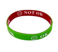 Townshine Lot de 30 bracelets élastiques double face en silicone - Smiley vert et non rouge - Pour rendez-vous, bar, fête, carnaval, Petit, Silicone, Pas de pierre précieuse