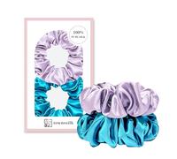 townssilk Lot de 2 chouchous en 100 % soie de mûrier 6A/22 momme - Certifié Oeko-Tex - Doux pour les cheveux et volumineux - Élastique sans traces - Lavande et bleu Bahama