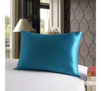 townssilk Taie d'oreiller en Soie, 100% Soie de mûrier Naturelle 19 Momme, Deux Faces en Soie, certifiée Oeko-Tex, Douce pour la Peau et Les Cheveux, 1 unité,50x60cm,Bleu Paon